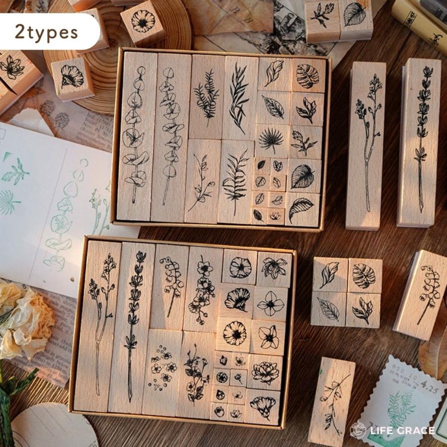 ボタニカル スタンプセット 22個 ボックス入り スタンプ ハンコ ゴム印