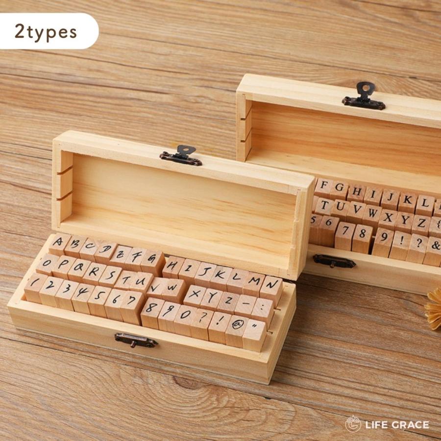 アルファベット スタンプセット 42個 木箱入り ハンコ 判子 英数字