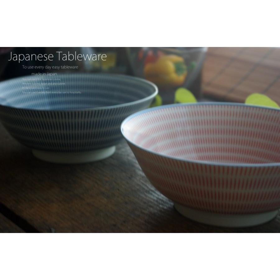 美濃焼 とびかんな十草ストライプ ペアラーメン丼 19.5cm レッド