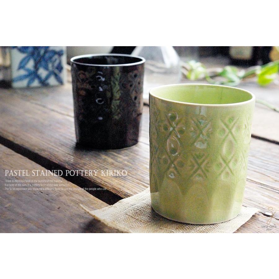 2個セット　パステルステンド 色釉 陶切子 ペア ロックカップ （緑グリーン釉・茶色 アメ釉）（木箱入り）　和食器 和風｜ricebowl｜02