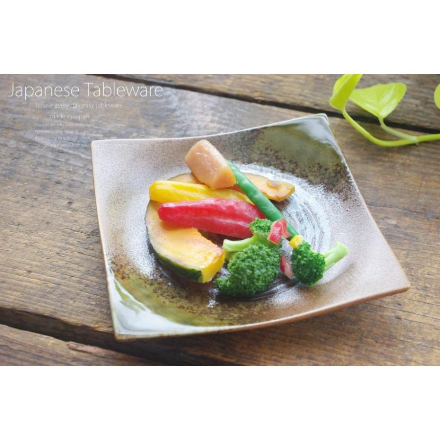 備前焼角皿　和風だけではなく洋風に使用するのもオシャレ 和食器 洋風のサラダ 茶釉ブラウン 渦 正角皿 スクエア 173×173