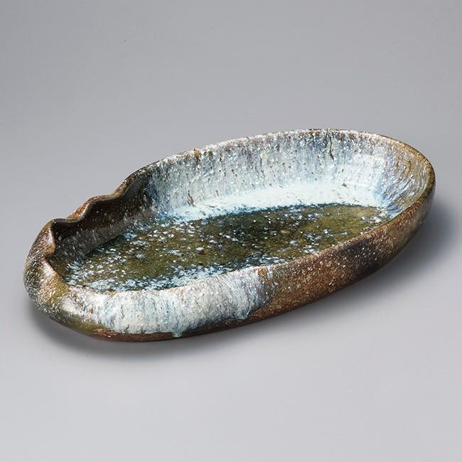 和食器 信楽焼 焼〆ビードロ楕円鉢 48×30×6.5cm サラダボール ボウル  