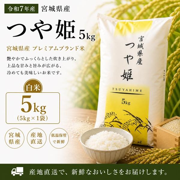 令和7年産 宮城県産 登米産 つや姫 5kg 白米 限定 5kg 検査一等米 特A地区 【沖縄県送料別途3,000円】 爆買（Yahoo!・ライス宮城ヤフー店）