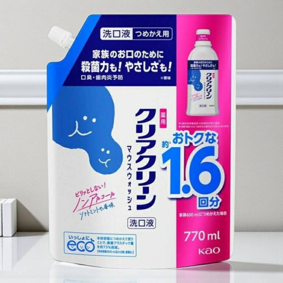 花王 クリアクリーン マウスウォッシュ ソフトミント 詰め替え 770ml 約1.6回分 薬用 洗口液 口臭予防 ノンアルコール（Yahoo!・オールピース）