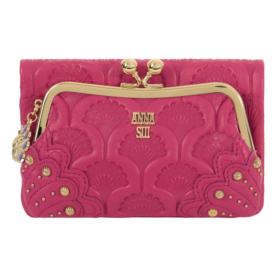 ANNA SUI（アナスイ） 二つ折り財布 がま口 ピーコック 本革