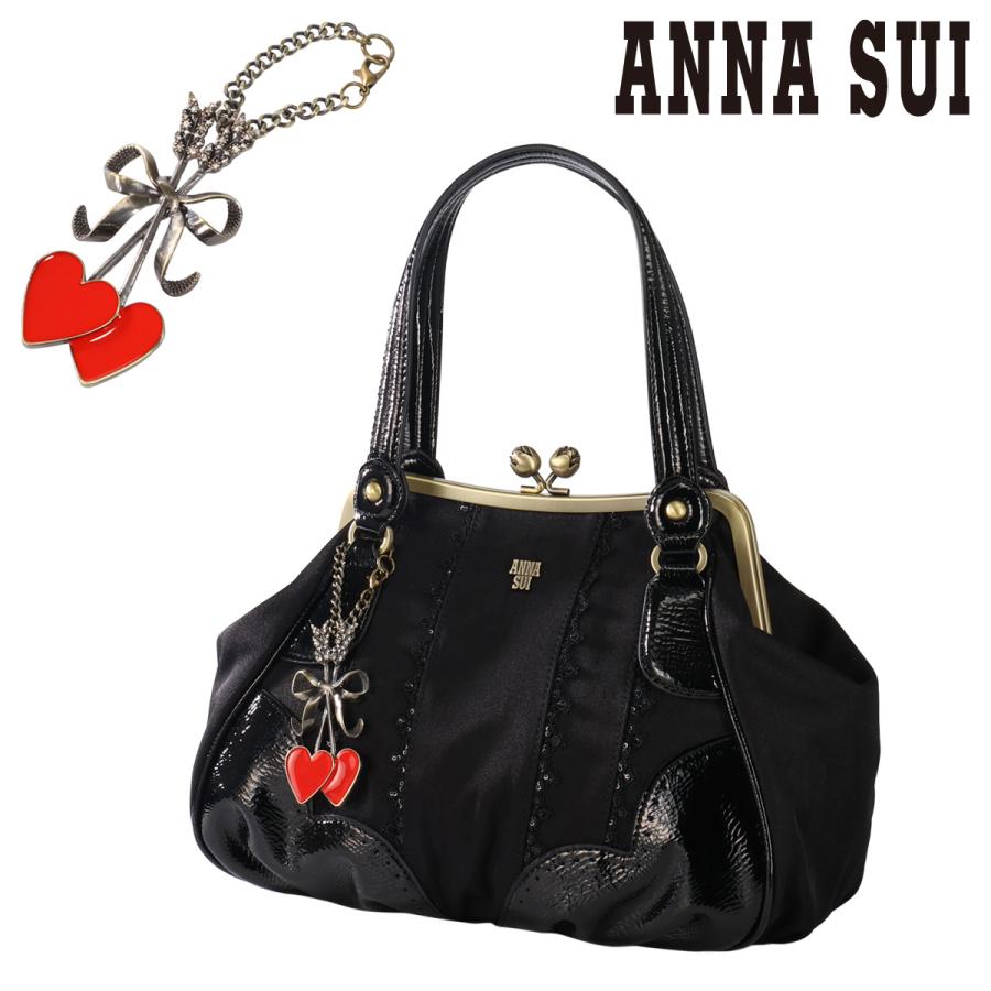 美品 ANNA SUI アナスイ がま口トートバッグ 黒 ANNA SUI（アナスイ） トートバッグ がま口 キューピットガーデン