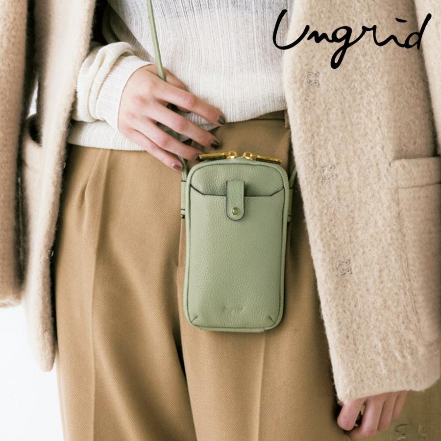 少し豊富な贈り物 アングリッド スマホショルダー お財布ショルダー 本革 縦型 天然石ブローチ レディース Ung w Ungrid パスポケット レザー 牛革