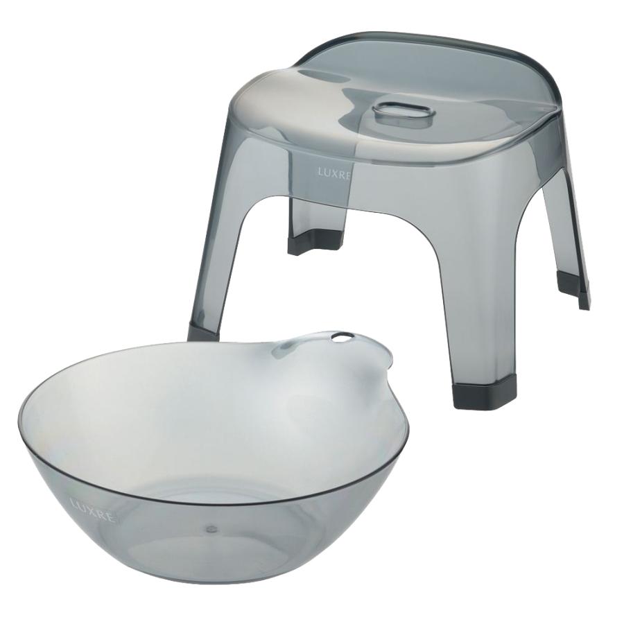 【配送区分K1】リュクレ 湯おけ＆腰かけセット 25H 25cm クリア 浴用品 お風呂 バスチェア 風呂イス 湯おけ セット 日本製 リッチェル 公式 | リッチェル | 01