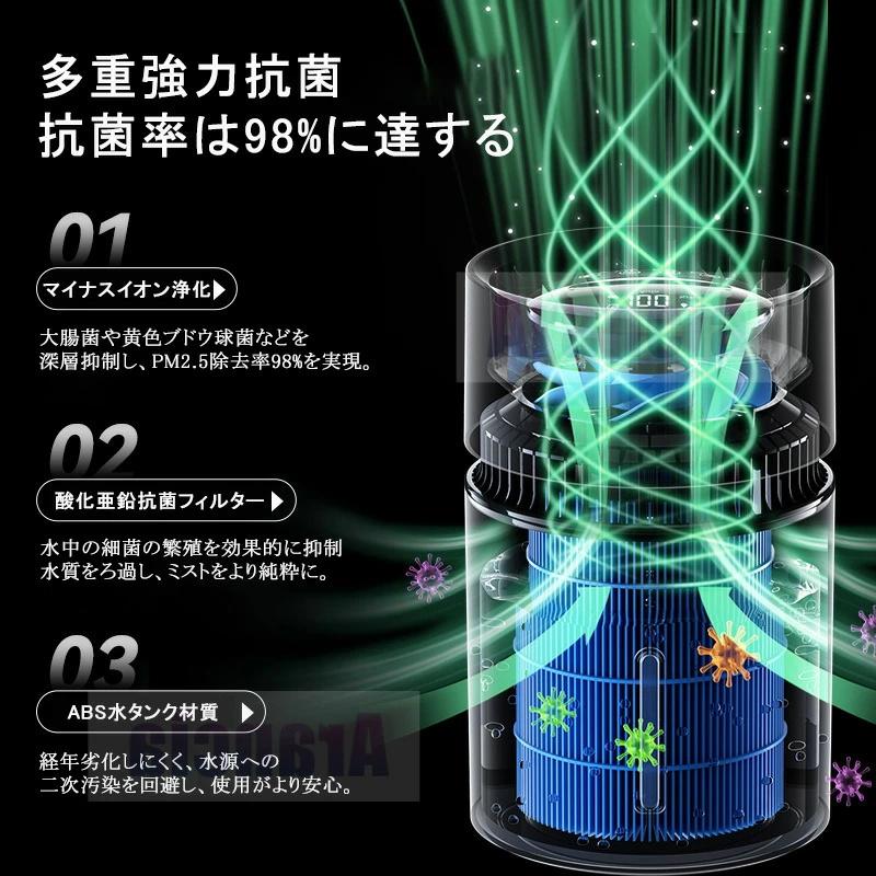 加湿器 卓上 気化式 100段調節 6畳 寝室 オシャレ LEDライト付き 簡単