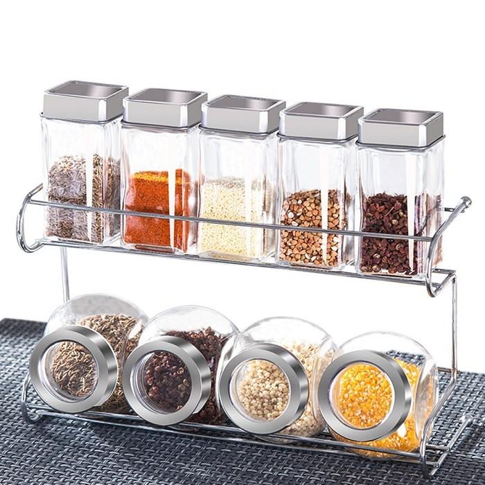 キレイに 収納 調味料 スパイス ラック 2段 9個 セット ガラス 瓶 調味料入れ おしゃれ 家庭用 業務用 に L3 Cook37 A T Akashi 通販 Yahoo ショッピング