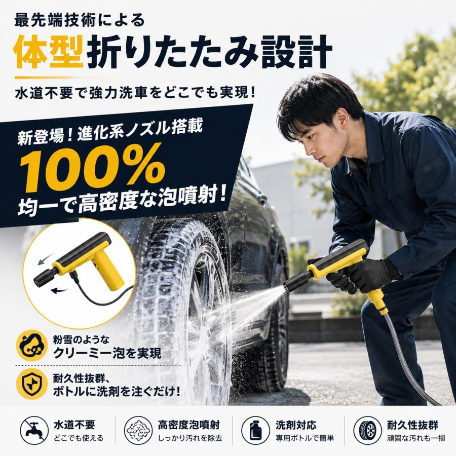 高圧洗浄機 コードレス 充電式 ハンディ ポータブル 5in1 自吸式 水道