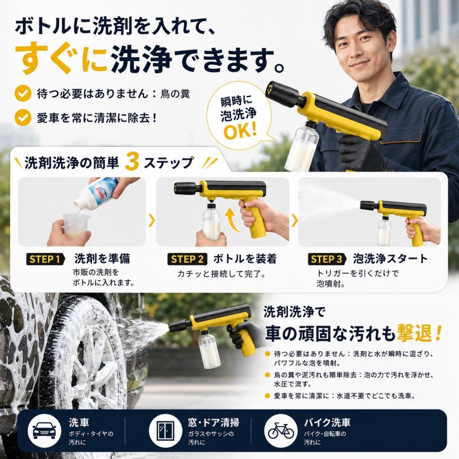 高圧洗浄機 コードレス 充電式 ハンディ ポータブル 5in1 自吸式 水道