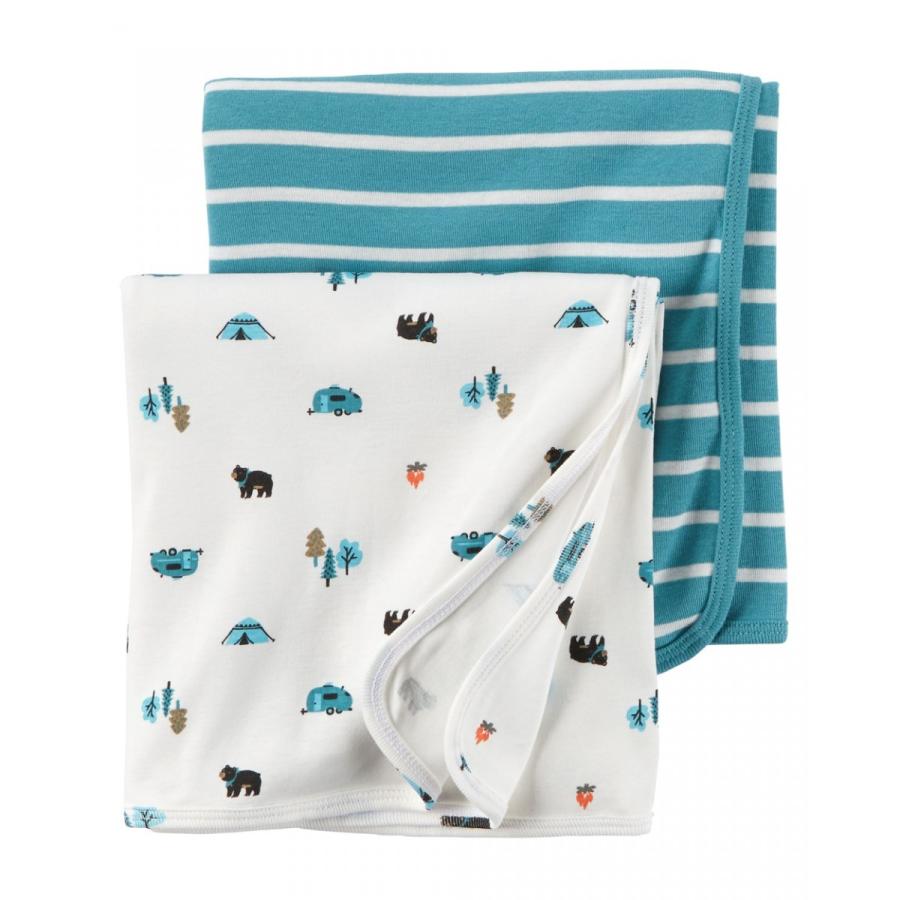 Carter's カーターズ　おくるみ　コットン　ブランケット　2枚セット　くまちゃんキャンプ　swaddle Blankets　出産祝い｜richsmile