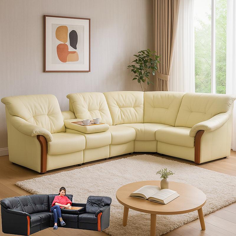 レザー　コーナーソファセット　五人掛け① コーナーソファー 5人掛け イタリアンレザー 北欧 応接 ヘッドレスト