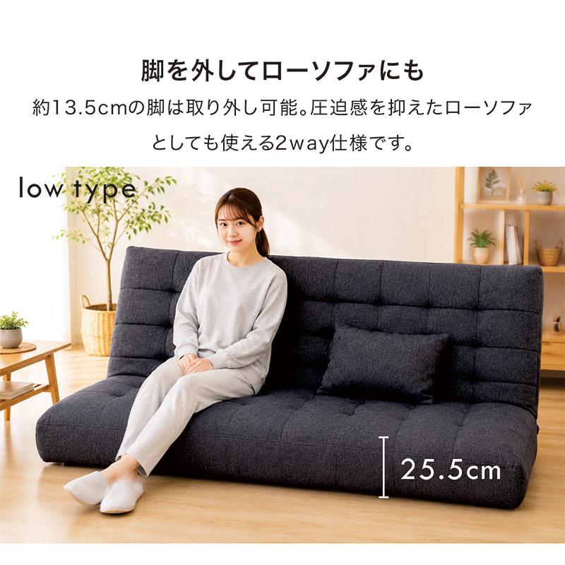 ソファベッド セミダブル 3人掛け 北欧 ファブリック グレー 脚付き