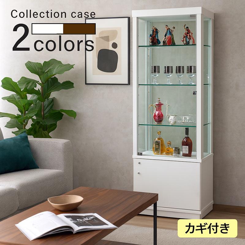 鍵付きコレクションケース 幅60cm スリム 薄型 ガラス棚 完成品 キャスター フィギュア プラモデル収納の画像