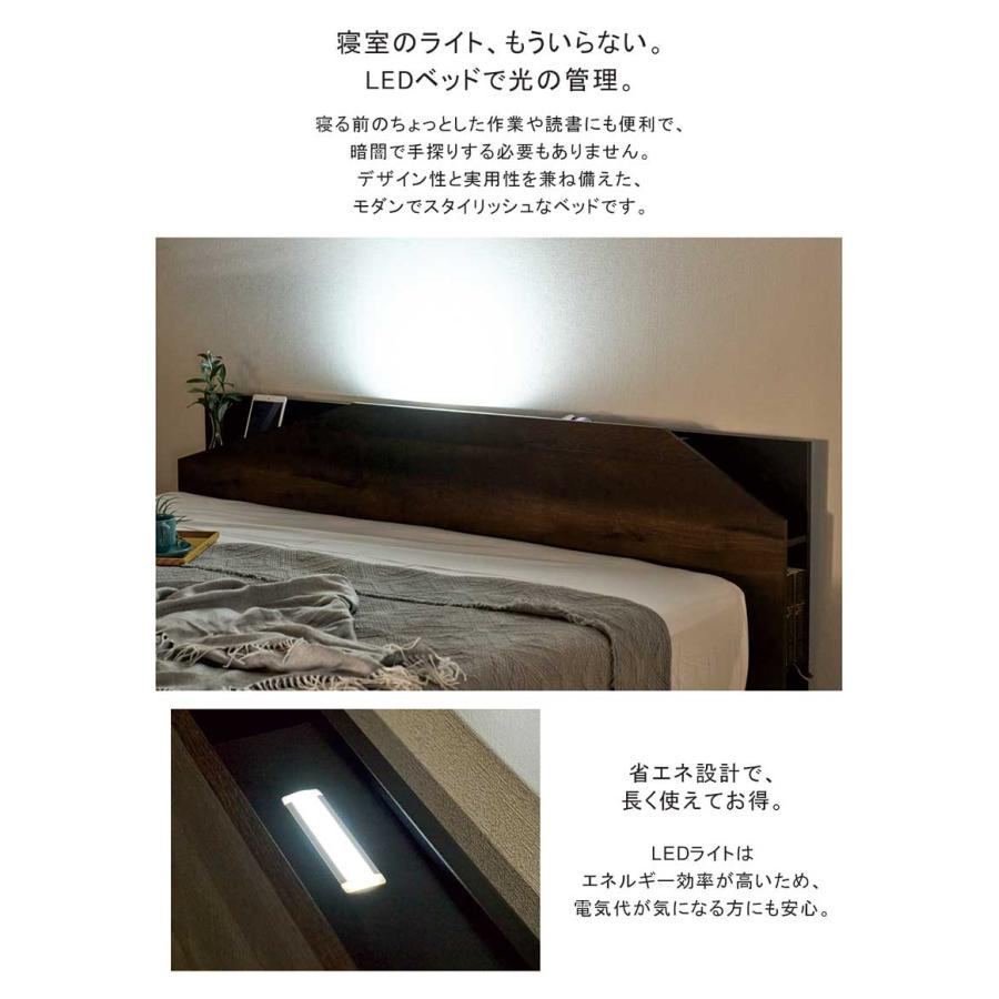 収納付きベッド ダブル すのこ おしゃれ 北欧 引き出し コンセント LEDライト 棚 ベット_3