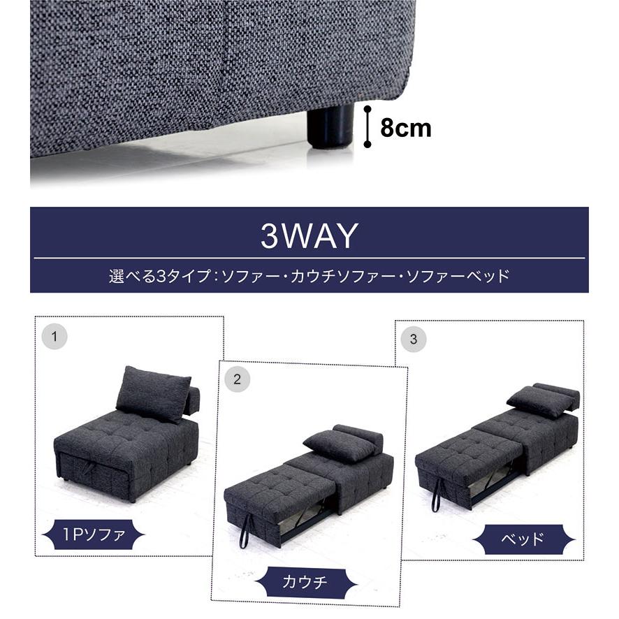 一人用 ソファーベッド 北欧 ソファー 伸縮 コンパクト 黒 グレー 1人