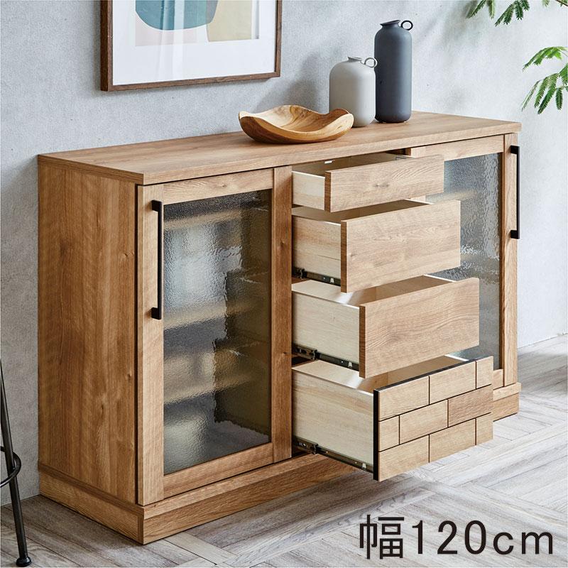 日曜日P15％ キャビネット 木製 完成品 120 引き戸 スライド 北欧