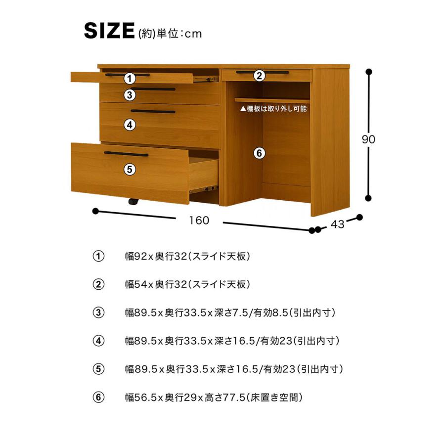 キッチンカウンター 160 間仕切り 背面化粧 国産 キッチン収納 完成品