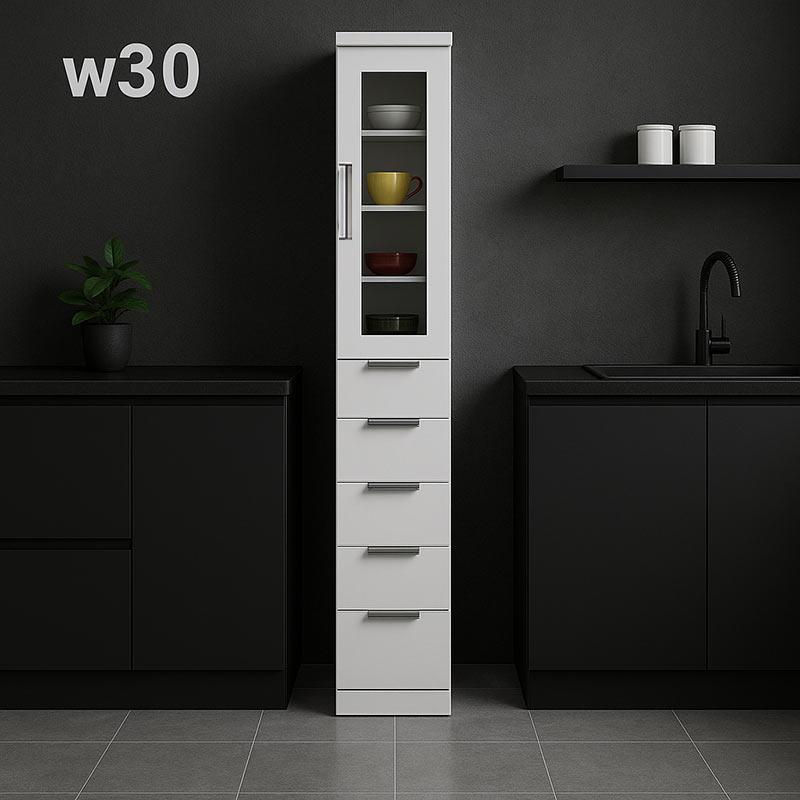 5日P9%〜 食器棚 収納 おしゃれ スリム 幅30 隙間 完成品 白 ホワイト