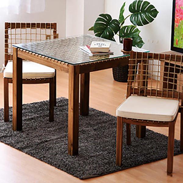 ダイニングテーブルセット 2人用 80 おしゃれ 木製 アジアン風家具