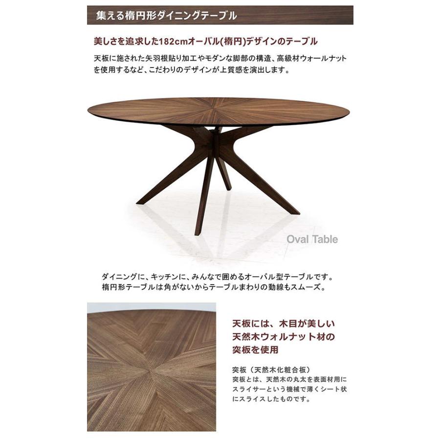ダイニングテーブル 6人 楕円 矢羽貼り オーバルテーブル 182×110