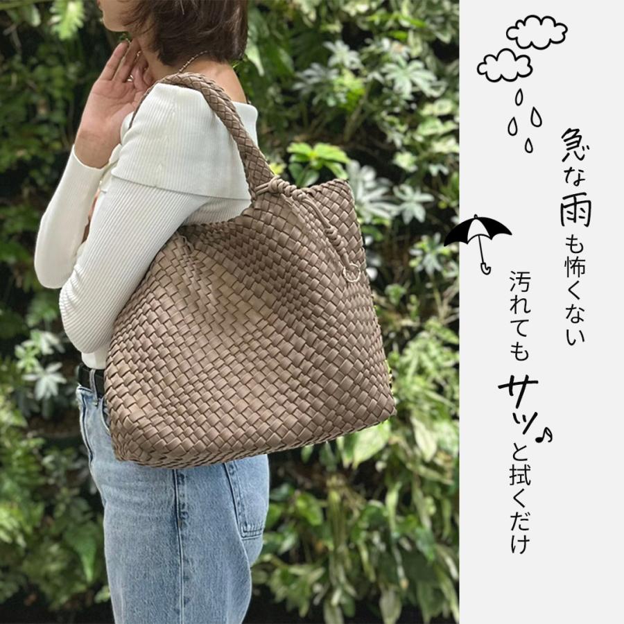 トートバッグ 編み込み レディース 【アイスグレー・ピンクは６月中旬発送】おしゃれ ネオプレン バッグ 大容量 自立 洗える 軽量 メッシュトートバッグ A4対応の画像