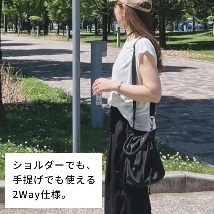 【ブラック・グレーは６月中旬発送】巾着バッグ ショルダー 2WAY ショルダーバッグ  ナイロン ハンドバッグ ドローストリング ポシェット レディースミニ トートの画像
