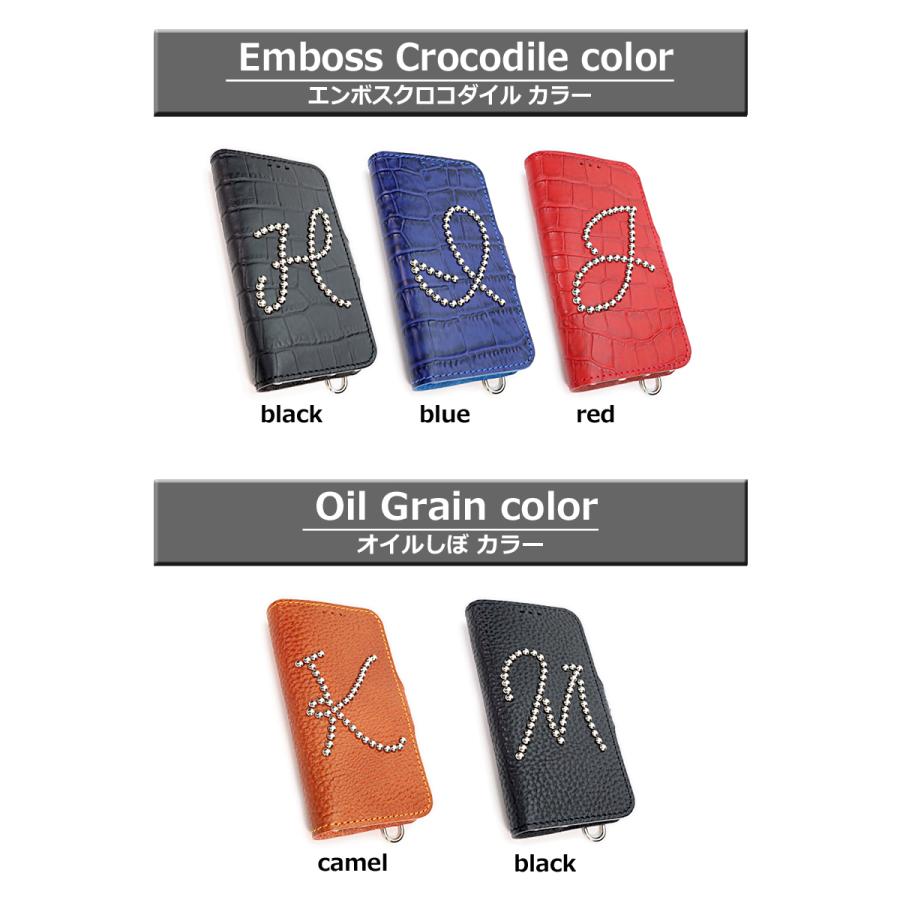 イニシャルスタッズ 手帳型 ケース　14色 iPhone GooglePixel Xperia Galaxy AQUOS TPU ケース レザー カバー リング付 栃木レザー 革 本革 Rickys 名入れ r177 |  | 11