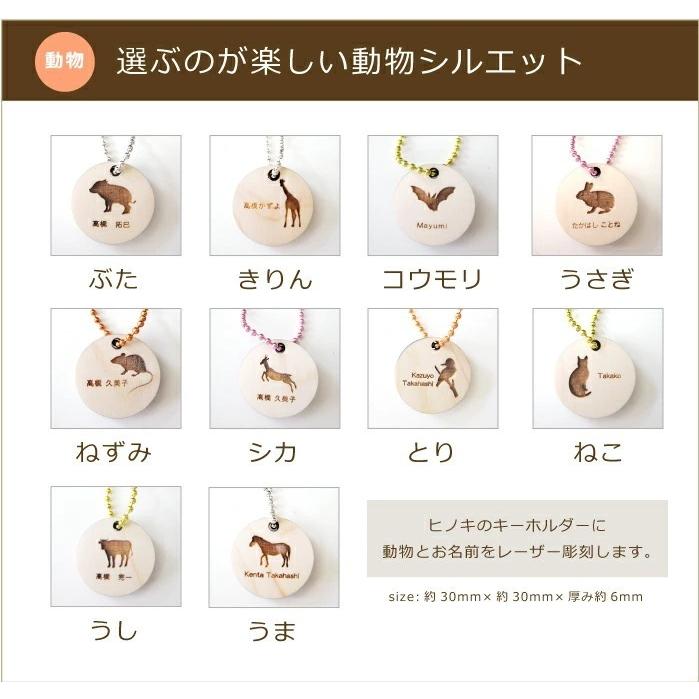 動物シルエット 名前入りキーホルダー 選べる10種類 木製キーホルダー