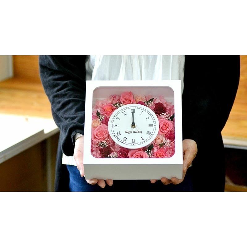 □フルール メッセージクロック 四角型3色 メッセージ名入れ可能の花
