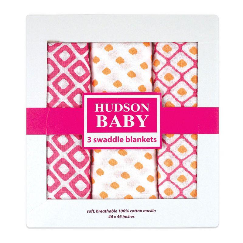 Hudson Baby ハドソンベビー Muslin Swaddle Blankets 3pk モスリン ブランケット 3枚セット Pink