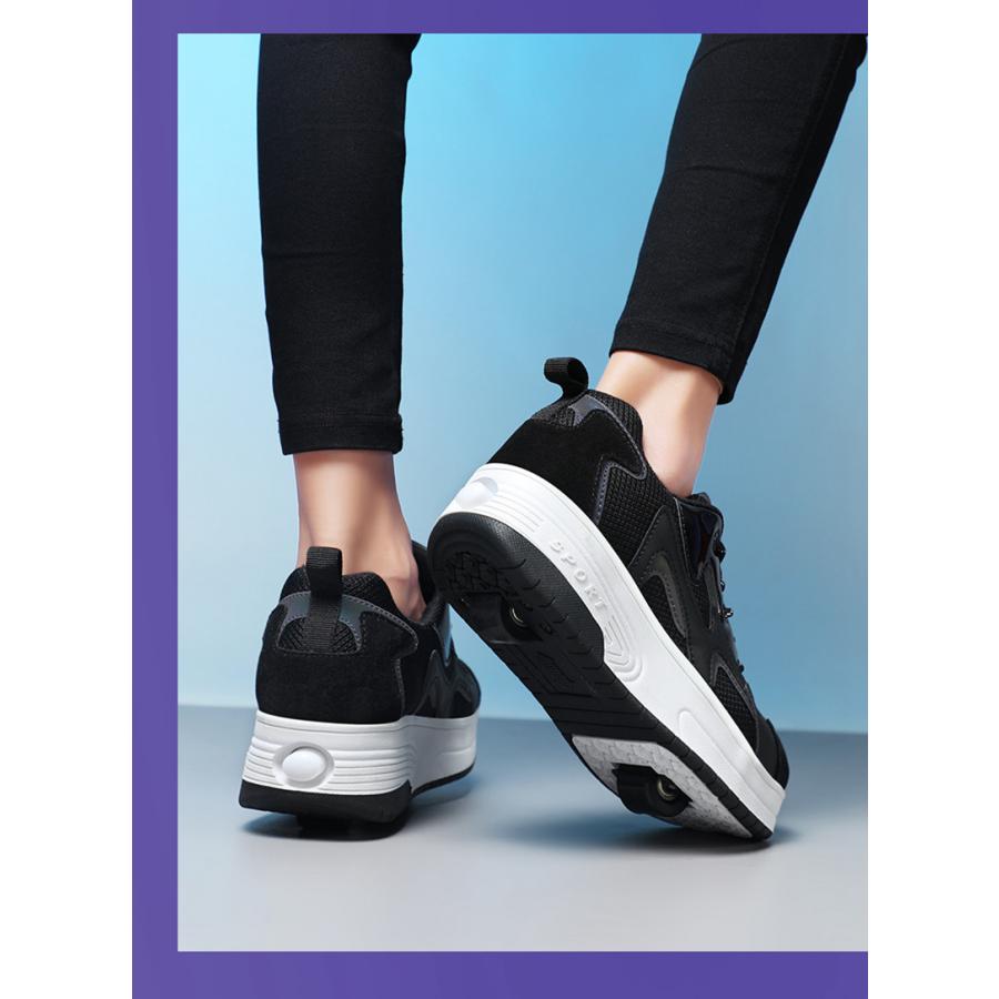 ローラースケートローラーシューズ 両輪式 後輪ワンボタン 収納式