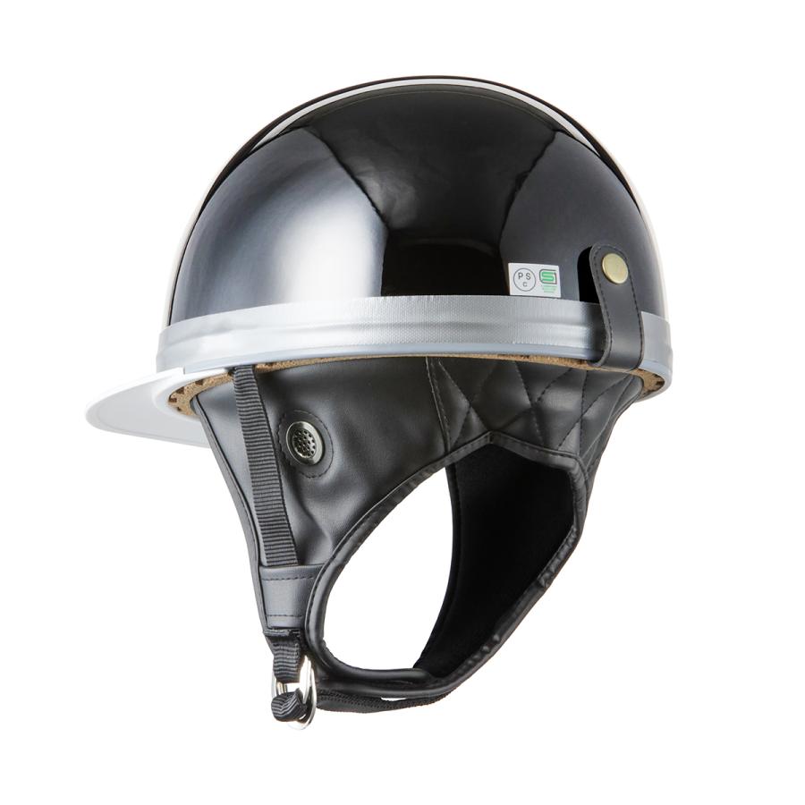 ヘルメット コルク半キャップ 三つボタン ソリッドブラック KC-029LB