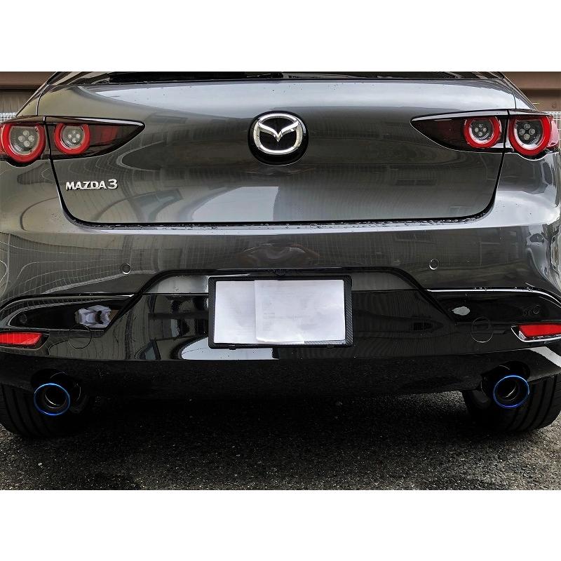 MAZDA3 BP マフラーカッター 90mm ブルー 耐熱ブラック塗装 2本 