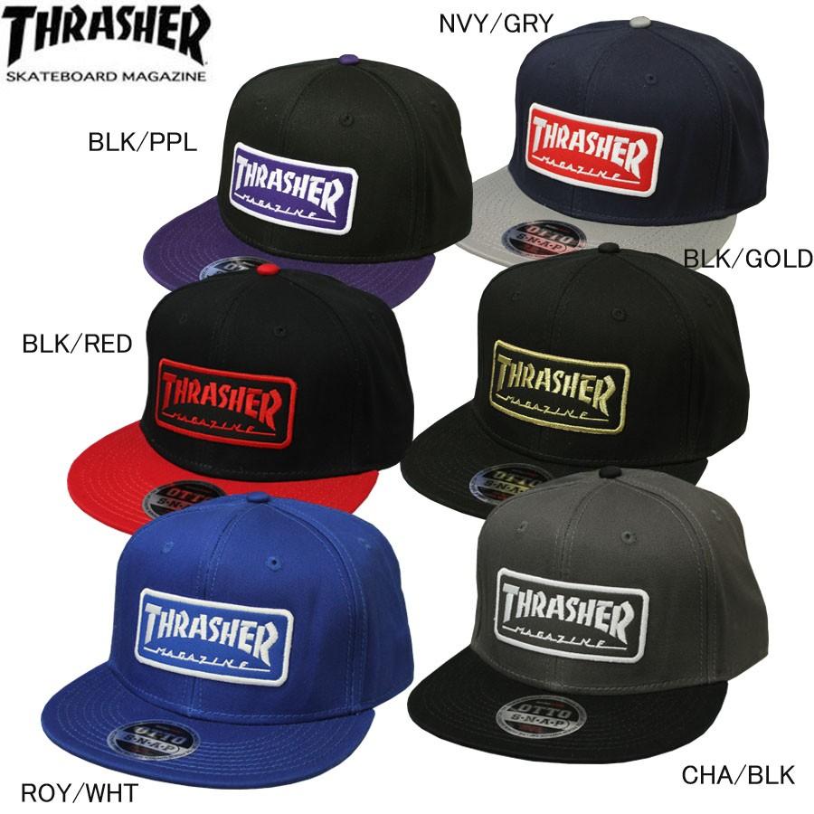 スラッシャー THRASHERMAG 平ツバ キャップ 帽子 ブラック 黒 パープル 紫 グレー ネイビー レッド ゴールド ホワイト 白 MAG LOGO WAPPEN Snap Back｜rifflepage