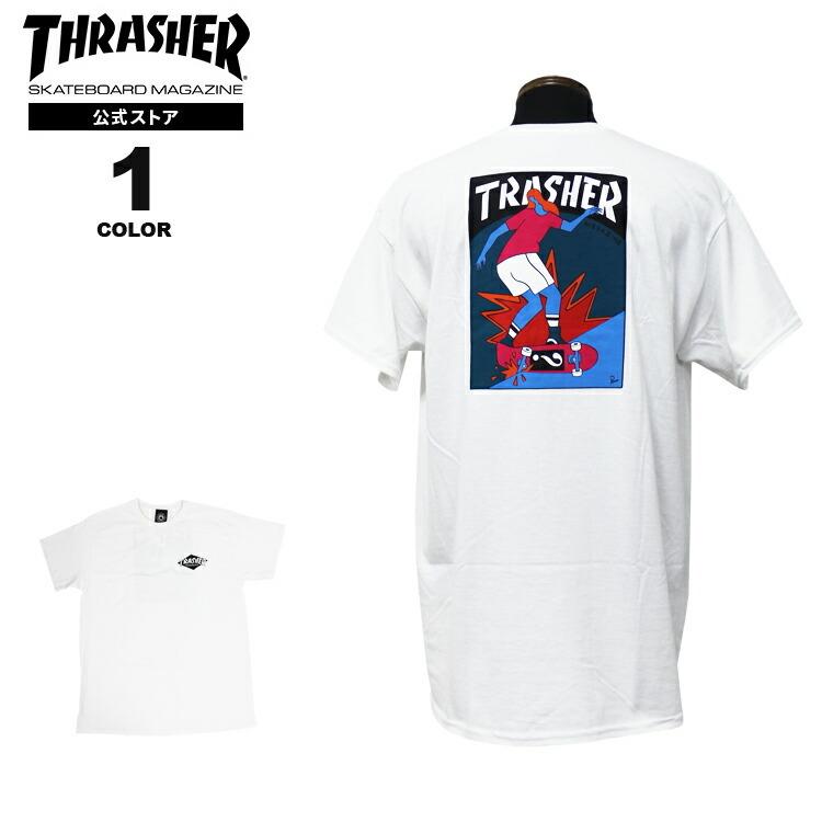 (公式） スラッシャー Tシャツ THRASHER TRASHER HURRICANE ARTWORK by PARRA S/S T-SHIRTS 半袖 TEE インポート メンズ レディース ユニセックス ホワイト｜rifflepage