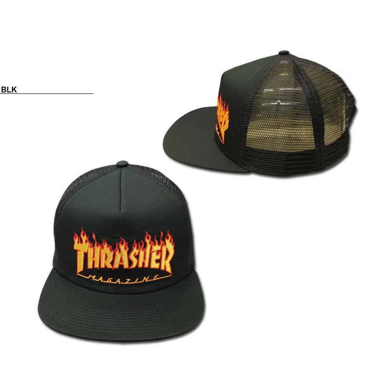 (公式） スラッシャー キャップ THRASHER NEW FLAME EMB MESH CAP 帽子 メンズ レディース ユニセックス メッシュ スナップバック ブラック 黒｜rifflepage｜02