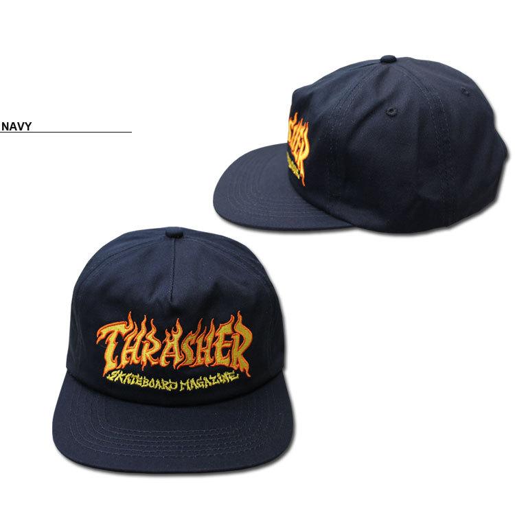 SALE (公式） スラッシャー キャップ THRASHER FIRE LOGO SNAPBACK CAP 帽子 メンズ レディース ユニセックス 平ツバ スナップバック ネイビー アウトレット｜rifflepage｜02