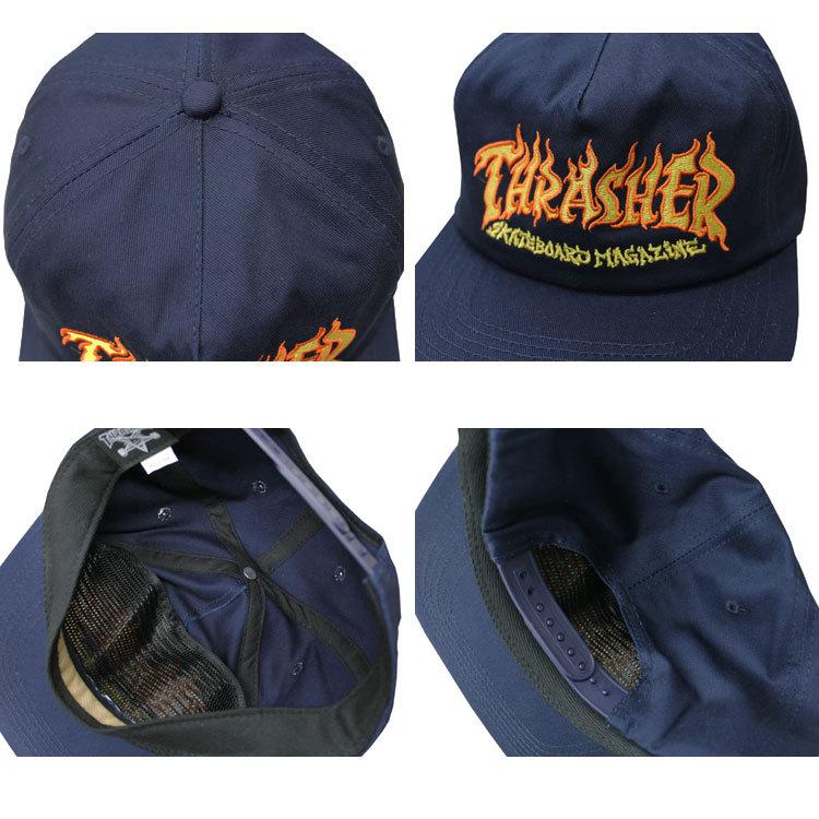 SALE (公式） スラッシャー キャップ THRASHER FIRE LOGO SNAPBACK CAP 帽子 メンズ レディース ユニセックス 平ツバ スナップバック ネイビー アウトレット｜rifflepage｜03