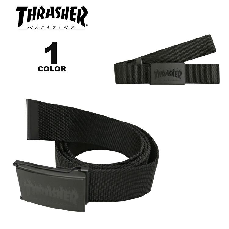 (公式） スラッシャー ベルト THRASHER FLAME LOGO WEB BELT メンズ レディース ユニセックス ブラック 黒｜rifflepage