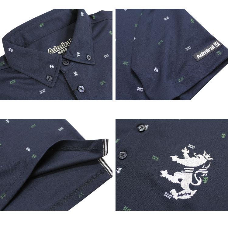 アドミラル ゴルフ ポロシャツ Admiral GOLF UJ RAMPANT MONOGRAM BD POLO SHIRTS 半袖ポロ 全4色 M-LL 吸水速乾 ストレッチ ボタンダウン ユニオンジャック｜rifflepage｜03