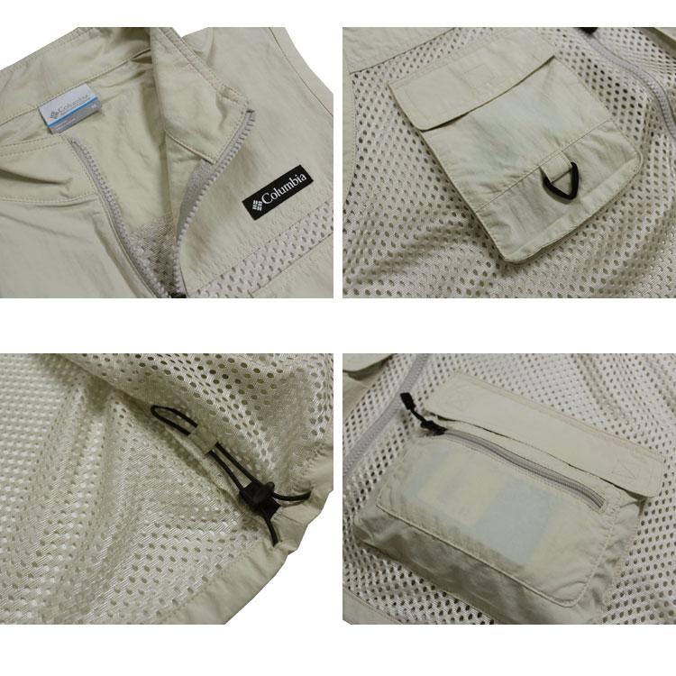 Columbia フィッシングベスト  ベージュ・ネイビー メッシュ Columbia コロンビア シュガーブルックベスト メンズ PM0831