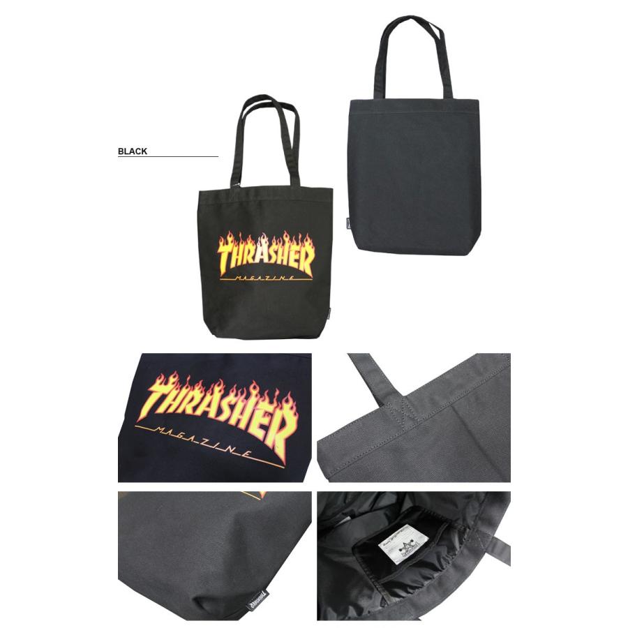 SALE スラッシャー THRASHER トートバック FLAME LOGO CANVAS TOTE BAG ブラック 黒 アイボリー メンズ レディース アウトレット｜rifflepage｜02