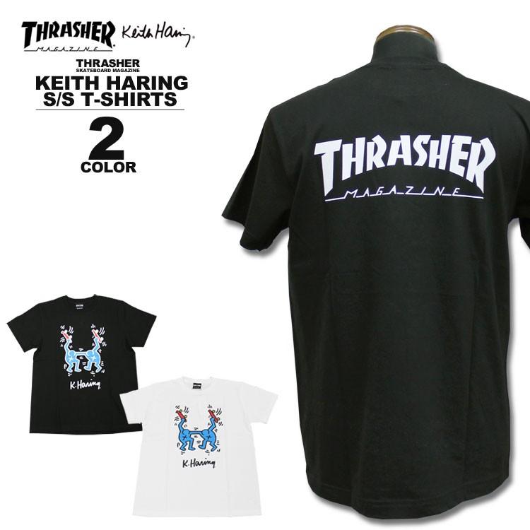 SALE スラッシャー THRASHER ロゴT キースヘリング Tシャツ Keith Haring S/S T-SHIRTS 1 メンズ レディース コラボデザイン 全2色 S-XL アウトレット｜rifflepage