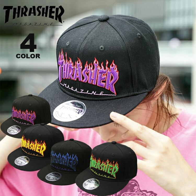 (公式）スラッシャー キャップ THRASHER FLAME LOGO SNAP BACK CAP 帽子 メンズ レディース ユニセックス 平ツバ スナップバック 全4色｜rifflepage