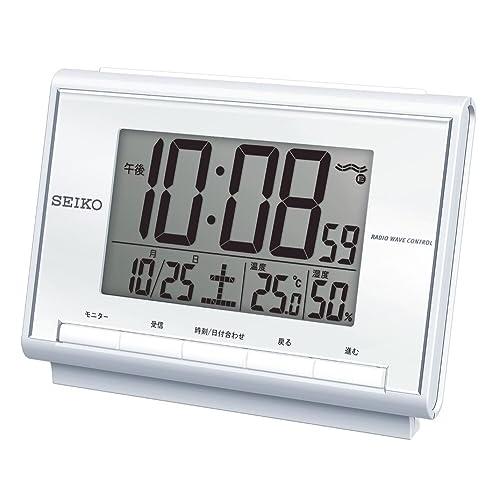 セイコークロック(Seiko Clock) 目覚まし時計 置き時計 電波 デジタル カレンダー 温度 湿度 白パール 85×120×48mm B | 