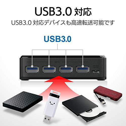 エレコム USB切替器 PC→2ポート USB3.0→4ポート 手元スイッチ