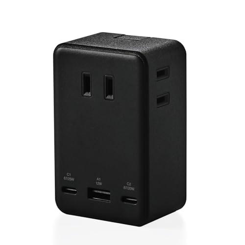 エレコム 電源タップ USB付き 合計最大65W PD対応 Type-C×2 USB-A×1 ACプラグ×3 雷ガード ECT-43-3AC2BK | 
